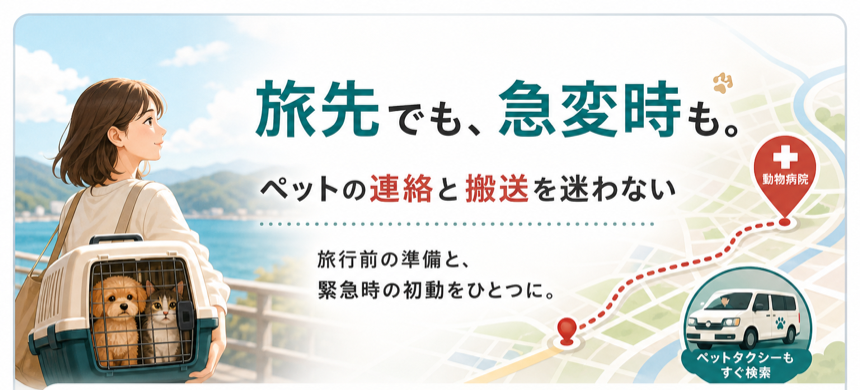 旅先でも急変時も、ペットの連絡と搬送を迷わない。